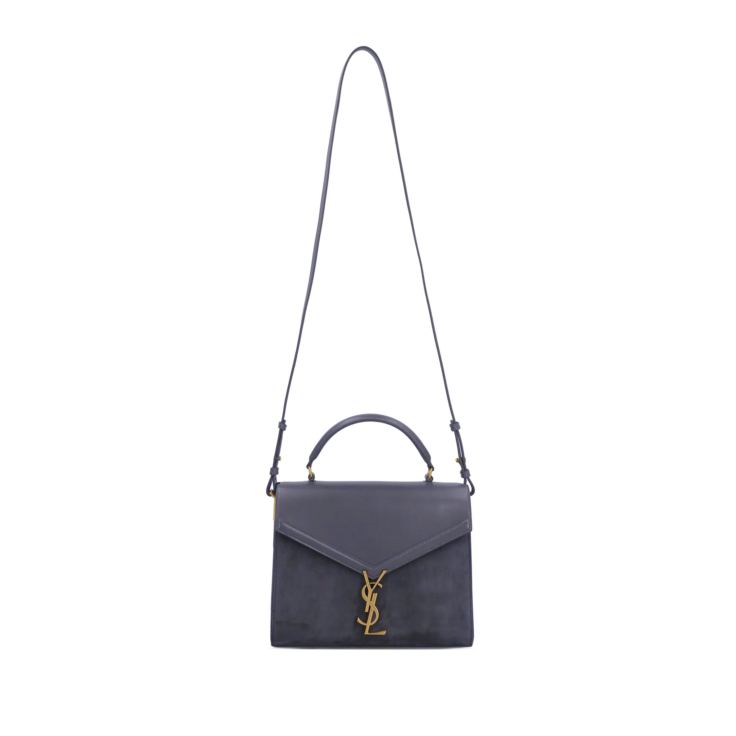 YSL CASSANDRA MEDIUM TOP HANDLE BAG IN SUEDE WITH LEATHER 6239310SXSW1112 (24.5*20*11.5cm)